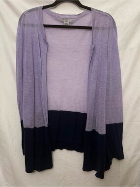 Liz Claiborne Lavender and Navy Colorblock Open-Front Cardigan, 3X
